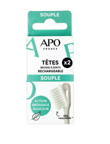 Accessoires zéro-déchet Apo France Recharges de brosse à dents rechargeable Souple pas cher  BA eShop