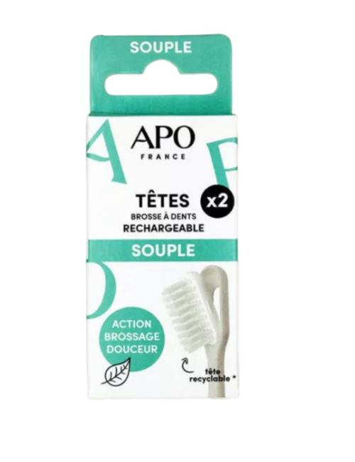Accessoires zéro-déchet Apo France Recharges de brosse à dents rechargeable Souple pas cher  BA eShop